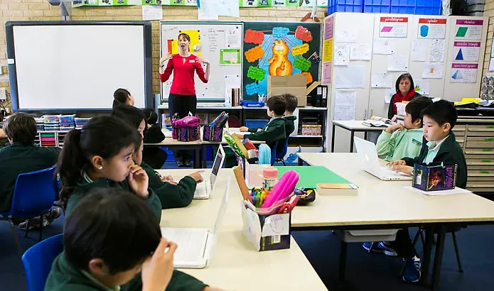 Students working on devices in a technology-rich Winthrop Primary classroom