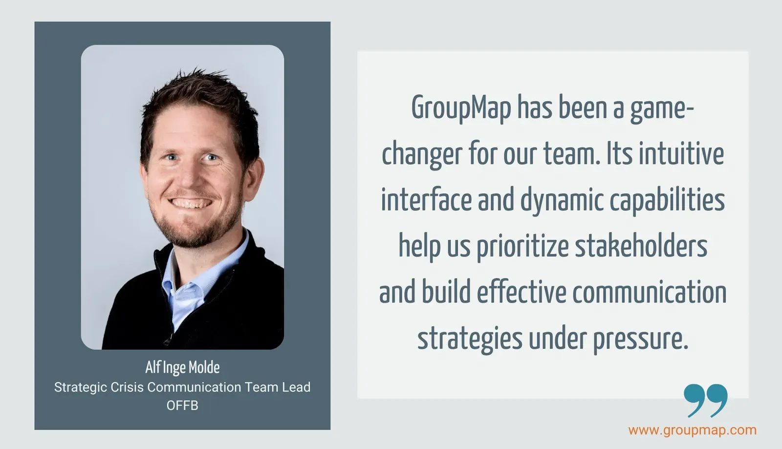 Testimonial from Alf Inge Molde about prioritizing stakeholders with GroupMap