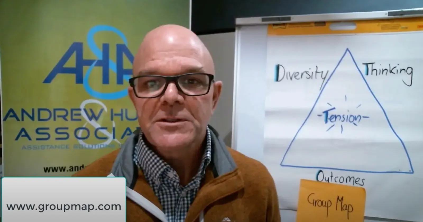 Facilitator speaking in front of a flip chart about diversity and thinking