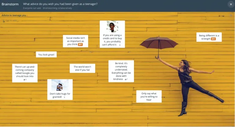 GroupMap icebreaker brainstorm asking what advice you wish you had as a teenager