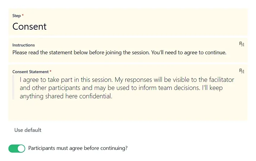 GroupMap consent step requiring participants to agree before continuing