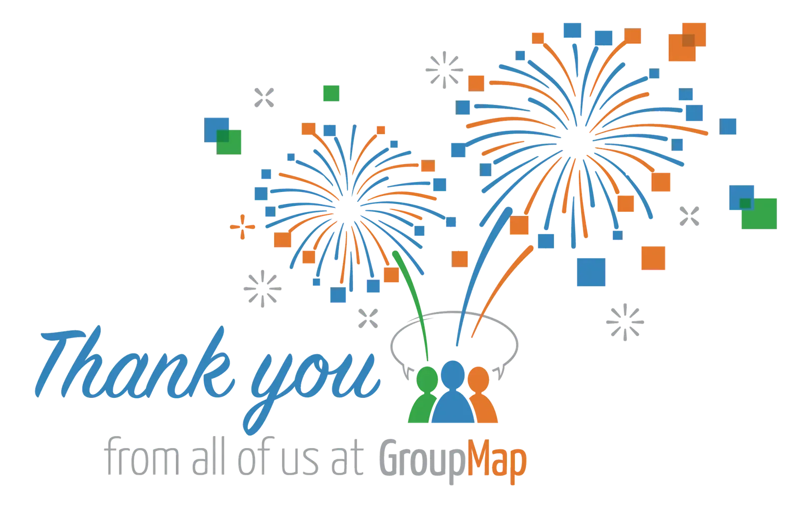 Fireworks illustration with a thank you message from GroupMap