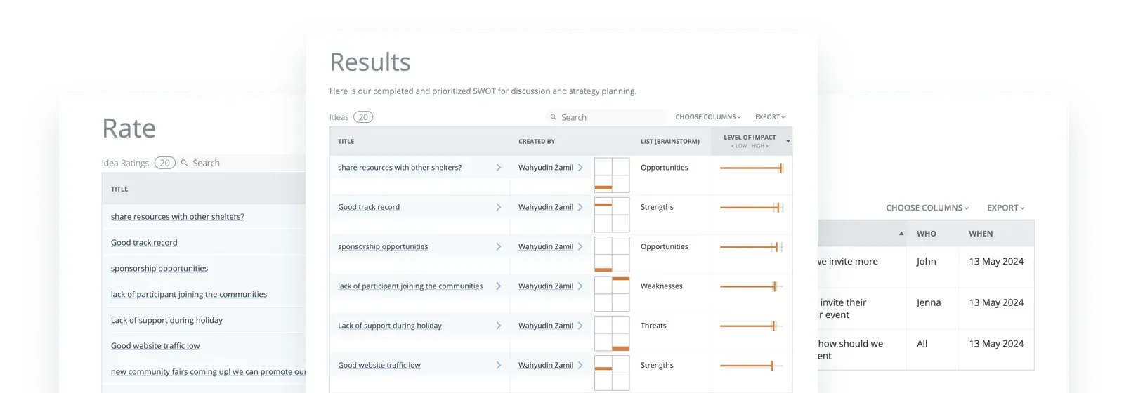 GroupMap report ready to export to PDF, CSV or Excel