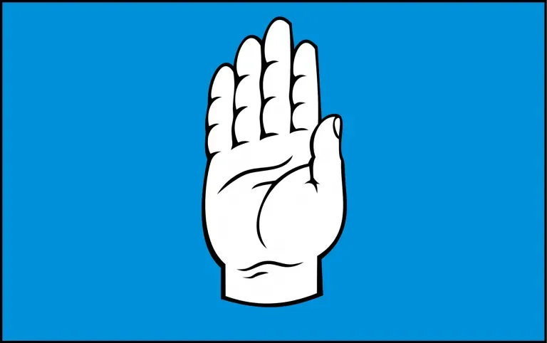 White raised hand icon on a blue background representing the GroupMap raise hand feature