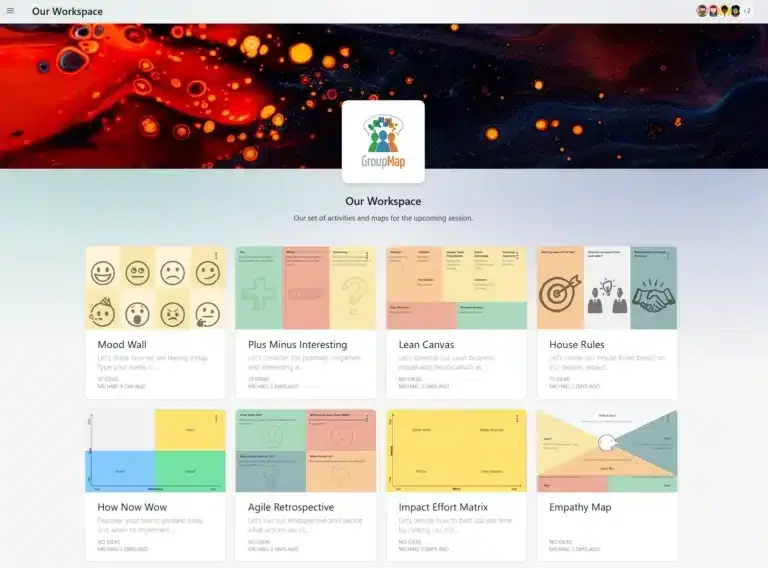 GroupMap workspace dashboard holding several maps together