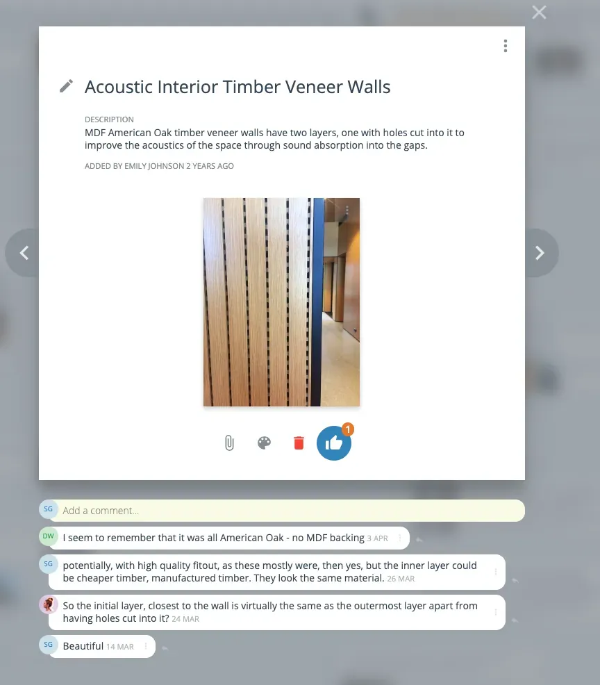 GroupMap idea card and comments on acoustic timber veneer walls