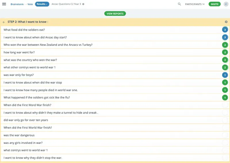 GroupMap board of student questions for paired research as a quiz alternative