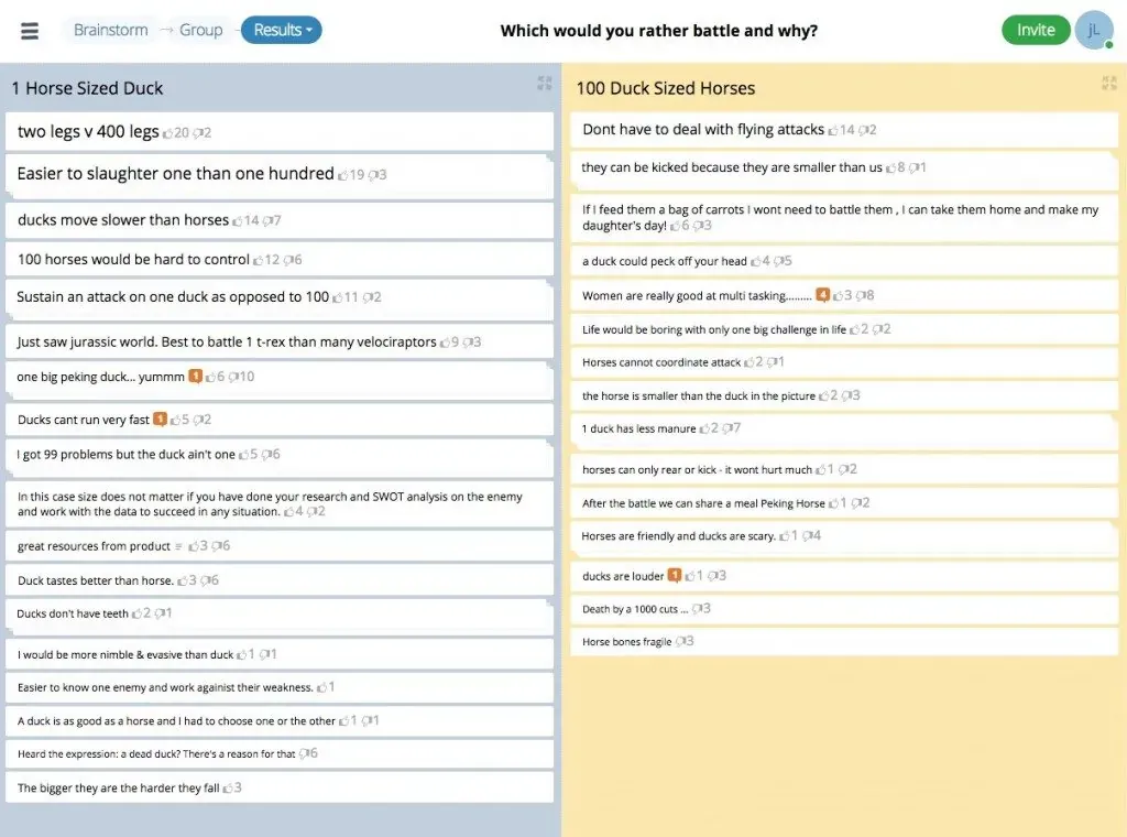 GroupMap results view ranking each side's strongest arguments by votes
