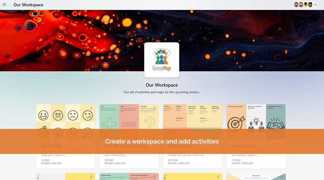 GroupMap workspace dashboard showing lesson activity maps